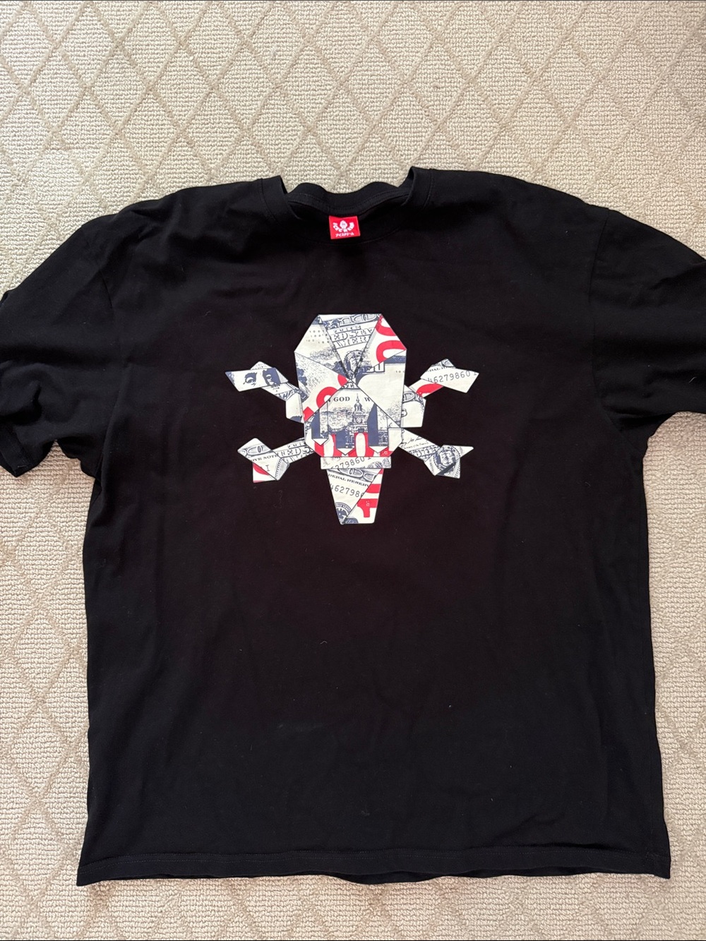 Icecream Black Tee with Money Skull Graphic